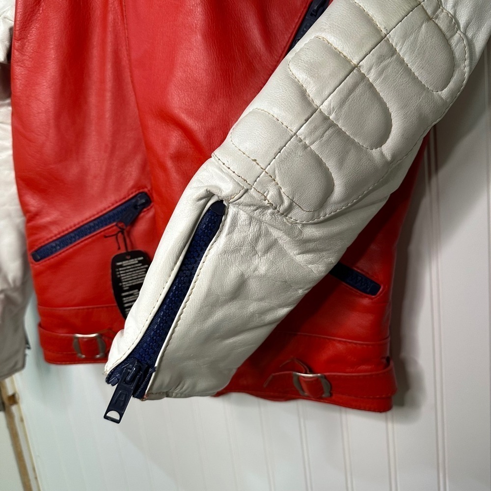 Vintage Honda Leather Motorcycle Racing Jacket Red White Blue Mens Size 42 - Picture 5 of 16